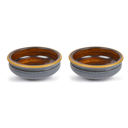 Studio Pottery Ceramic Snack/Serving Bowls (Set of 2, Greyish Blue, Brown) - View 2