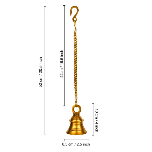 StyleMyway Pure Brass Antique Hanging Temple Bell (Set of 2, 6.5 x 6.5 x 10 cm, 860 gm, Chain-42 cm) - View 2