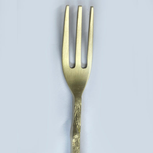 Premium Pure Brass Matte Finish Branch Style Fork for Eating ( Set of 2, Length - 7.2 inches, 50 gm each, Golden Color) - View 2