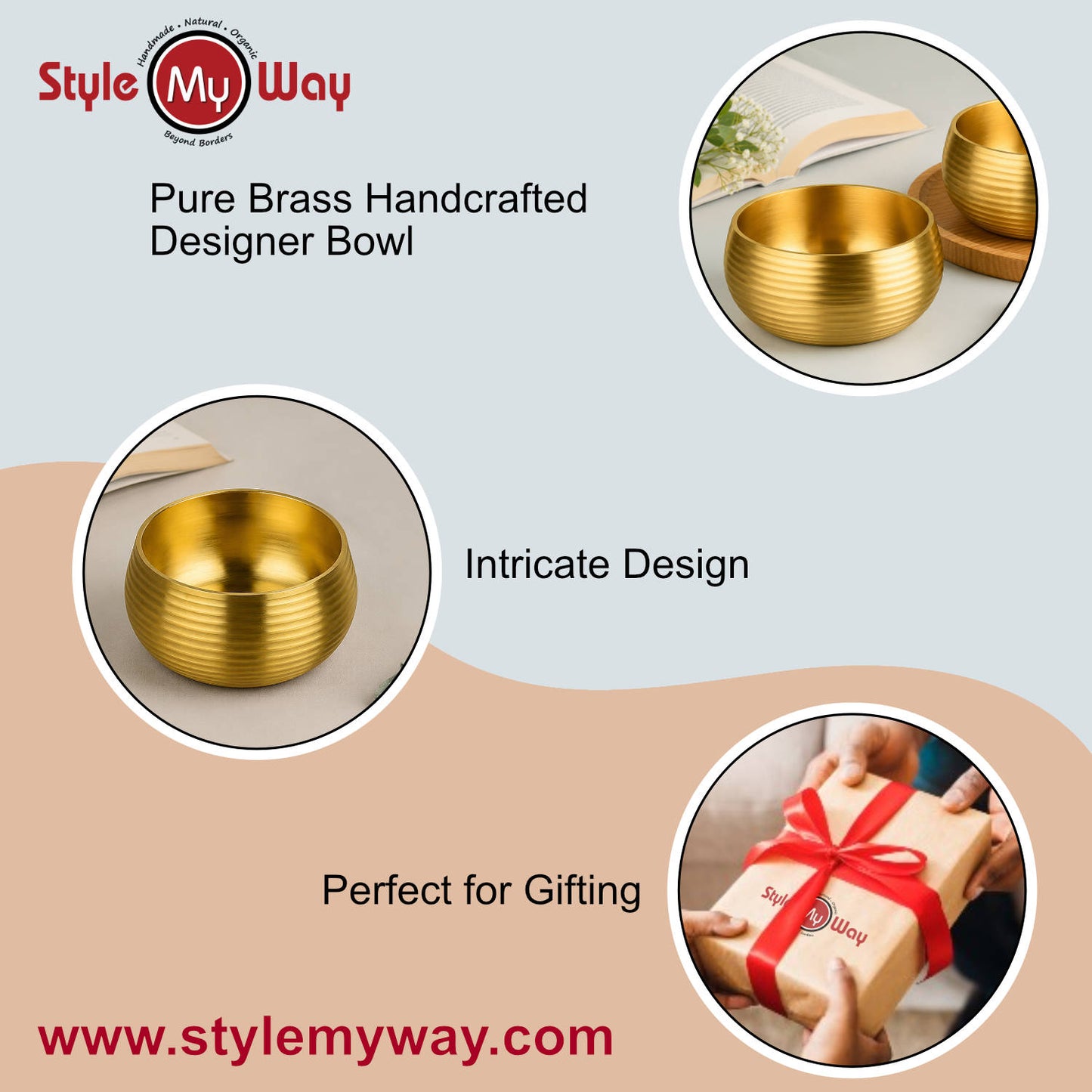 Pure Brass Ribbed Matt Finish Dessert Bowls (Set of 2, 200 ml Each, 240 gm Each)