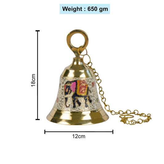 StyleMyway Pure Brass Hanging Temple Bell with Elephant engraving (Diameter - 12 cm, Height - 15.5 cm, 650 gm) - View 2