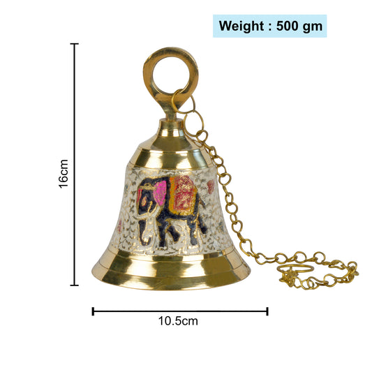 StyleMyway Pure Brass Hanging Temple Bell with Elephant engraving (Diameter - 10.5 cm, Height - 15.5 cm, 485 gm) - View 2