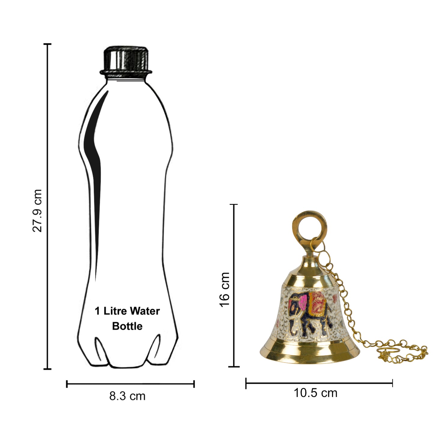 StyleMyway Pure Brass Hanging Temple Bell with Elephant engraving (Diameter - 10.5 cm, Height - 15.5 cm, 485 gm) - View 5