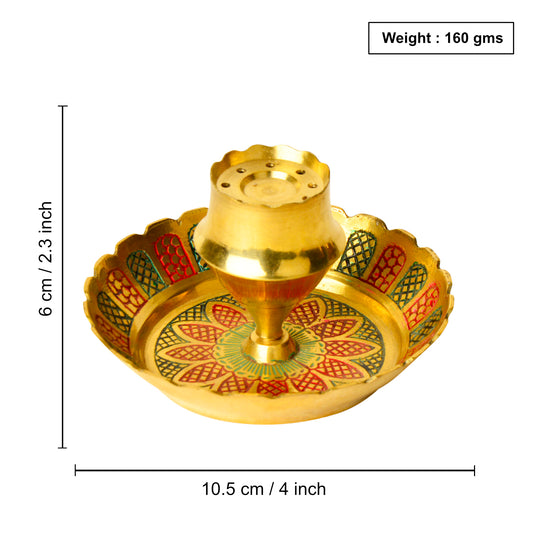 Brass Incense Holder with Ash Catcher (Diameter - 10.5 cm, Height - 6 cm, 160 gm) - View 2