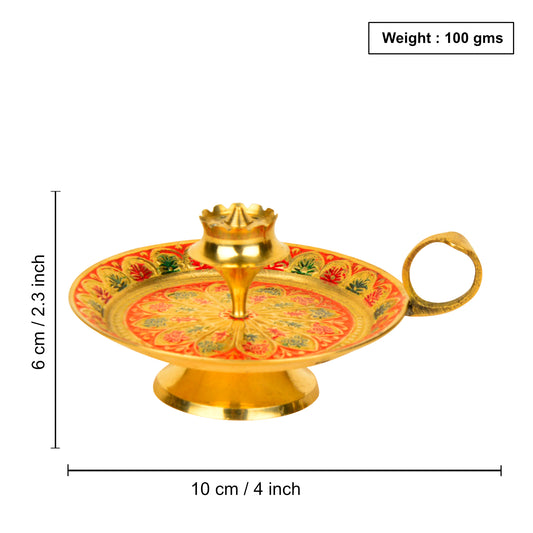 Brass Incense Holder with Ash Catcher (Diameter - 10 cm, Height - 6 cm, 100 gm) - View 2