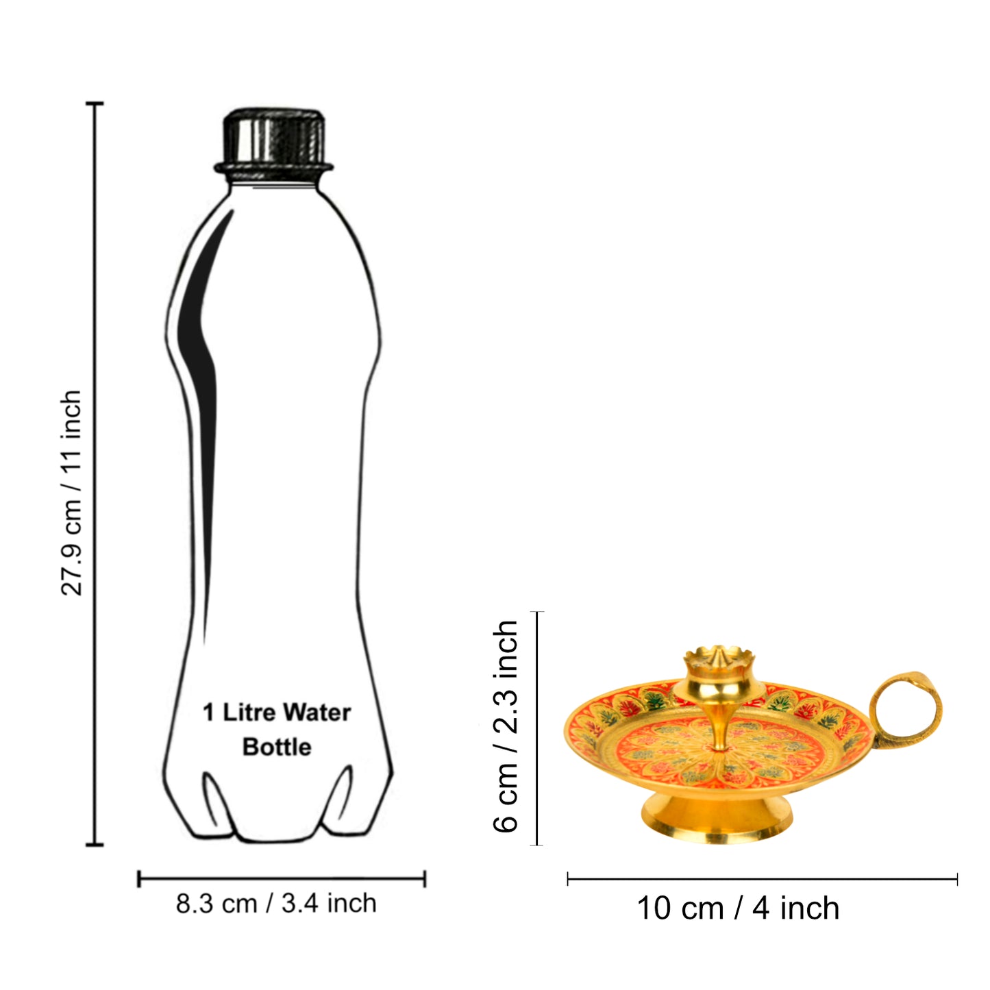 Brass Incense Holder with Ash Catcher (Diameter - 10 cm, Height - 6 cm, 100 gm) - View 5