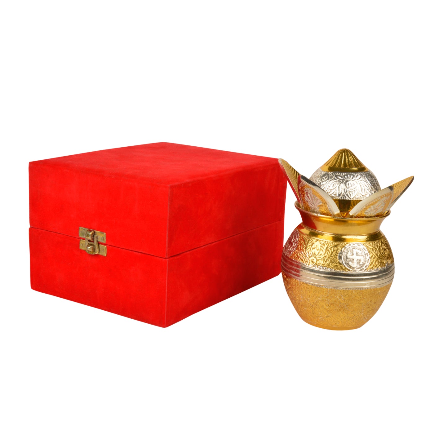 Handcrafted Premium Brass Mangal Kalash with Metalic Coconut and Leaves (Height - 16 cm, 750 gm) - View 6