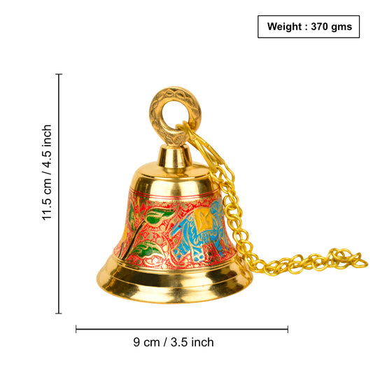 StyleMyway Pure Brass Hanging Temple Bell with Blue Elephant Engraving (Diameter - 9 cm, Height – 11.5 cm, 370 gm) - View 2