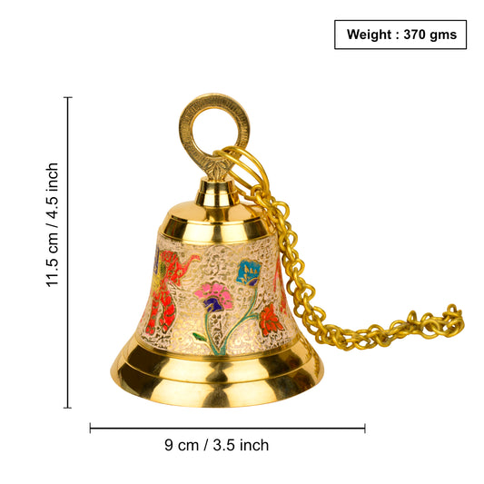 StyleMyway Pure Brass Hanging Temple Bell with Red Elephant Engraving (Diameter - 9 cm, Height – 11.5 cm, 370 gm) - View 2