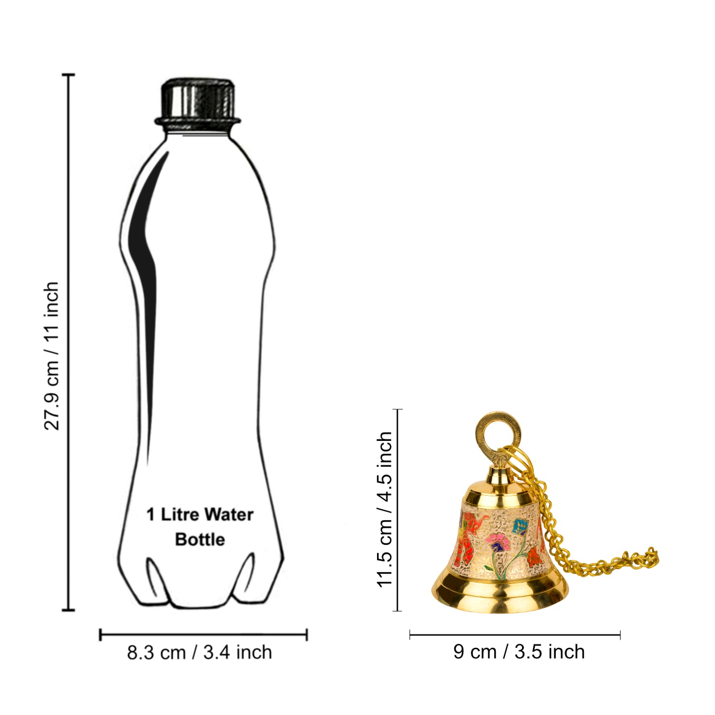 StyleMyway Pure Brass Hanging Temple Bell with Red Elephant Engraving (Diameter - 9 cm, Height – 11.5 cm, 370 gm) - View 6