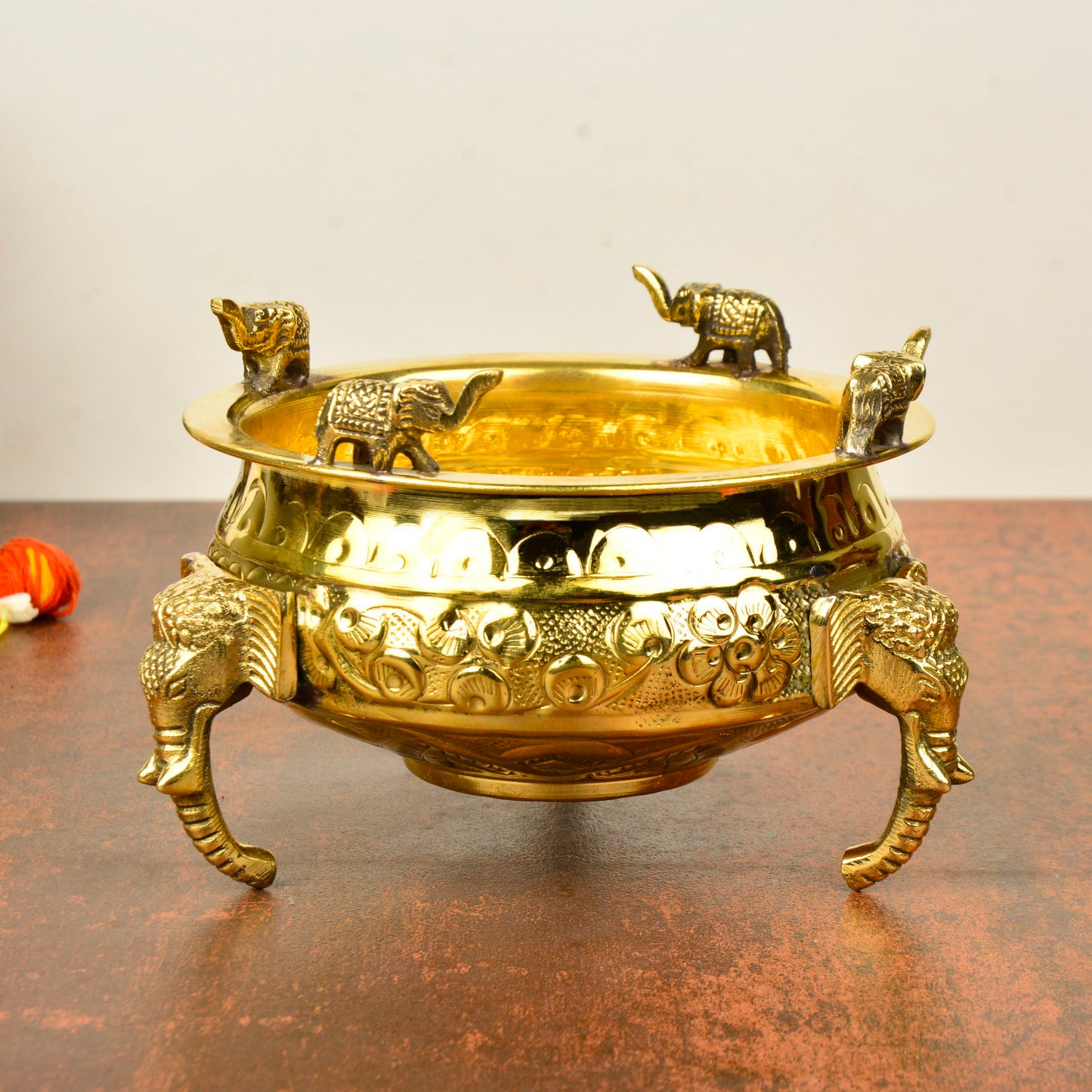 Handcrafted Elephant Design Decorative Brass Urli (Diameter – 15 cm, Weight – 575 gm) - View 5