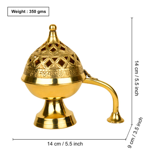 Premium Handcrafted Brass Loban Burner with Handle (Diameter – 14 cm, 350 gm) - View 2