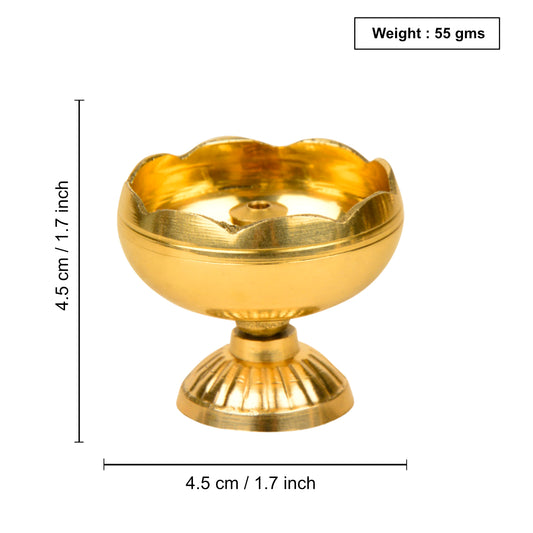 Handcrafted Brass Flower Design Pooja Diya (Set of 2, Diameter – 4.5 cm, 55 gm each) - View 2