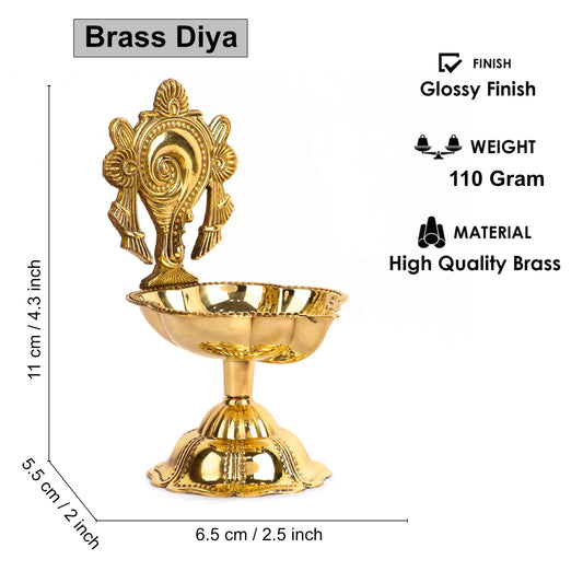 Brass Shankh Chakra Aarti Diya ( L x B x H – 6.5 x 5.5 x 11 cm, 110 gm) - View 2