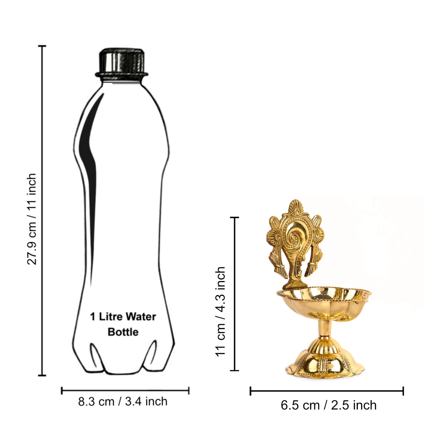 Brass Shankh Chakra Aarti Diya ( L x B x H – 6.5 x 5.5 x 11 cm, 110 gm) - View 5