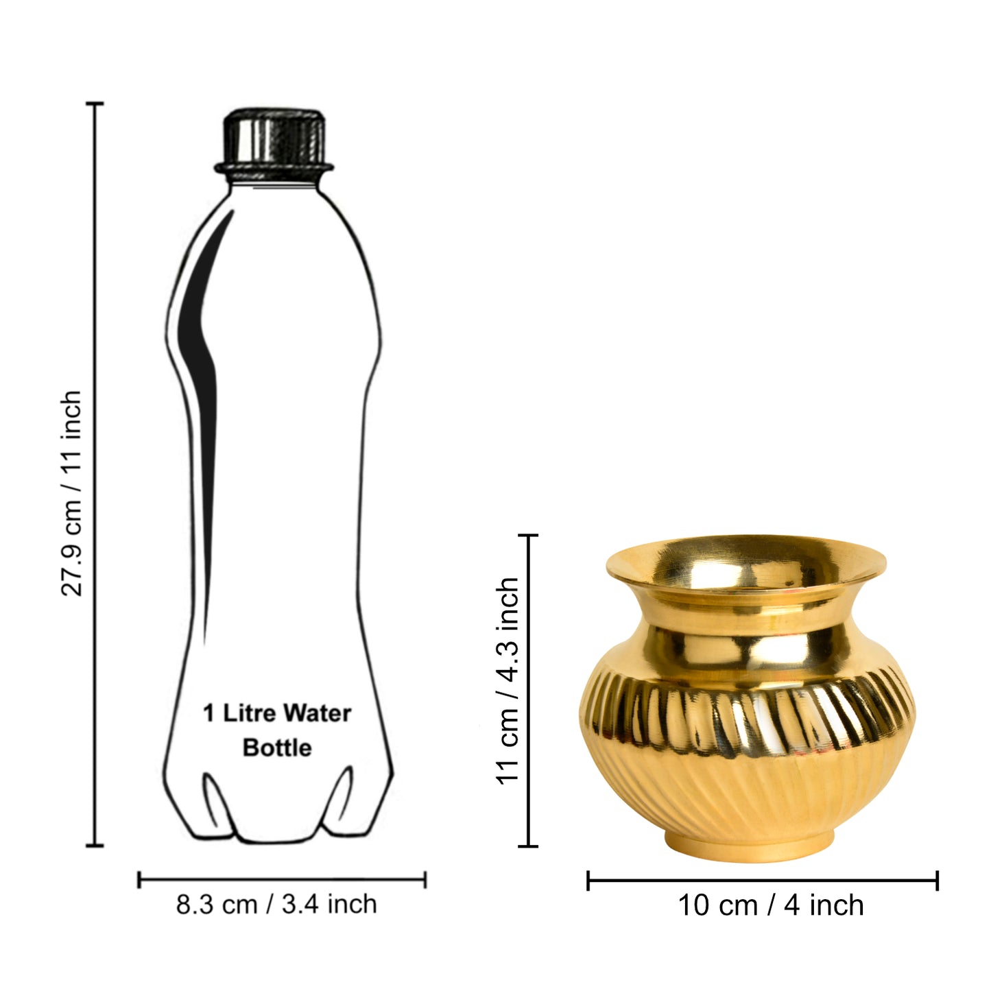 Pure Brass Lota with Grooves for Puja (Diameter – 10 cm, Height – 11 cm, Weight – 550 gm) - View 5