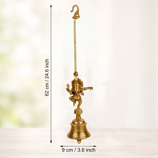 StyleMyway Pure Brass Antique Hanging Temple Bell with Ganesha (3.6 x 3.6 x 9.6 inches, 1.2 kg, Chain-15 inches) - View 2
