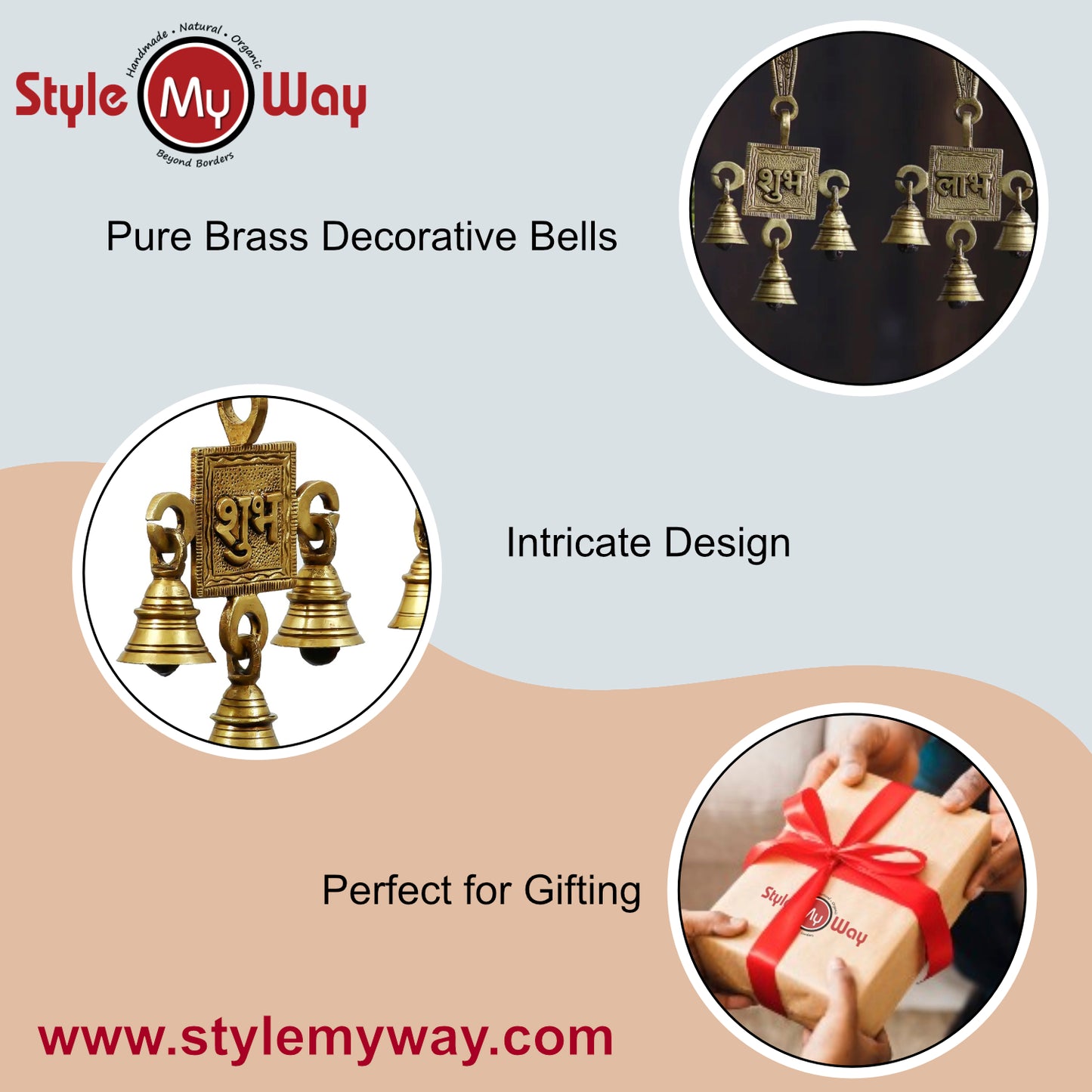 Pure Brass Subh Labh Hanging Bells Set for Door Entrance (Set of 2 , 8 x 2 x 15 cm , 425 gm) - View 7