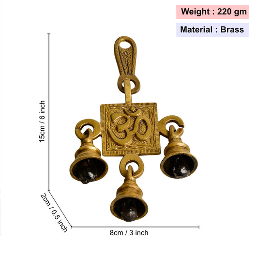 Pure Brass Om Swastik Hanging Bells Set for Door Entrance (Set of 2 , 8 x 2 x 15 cm , 440 gm) - View 2