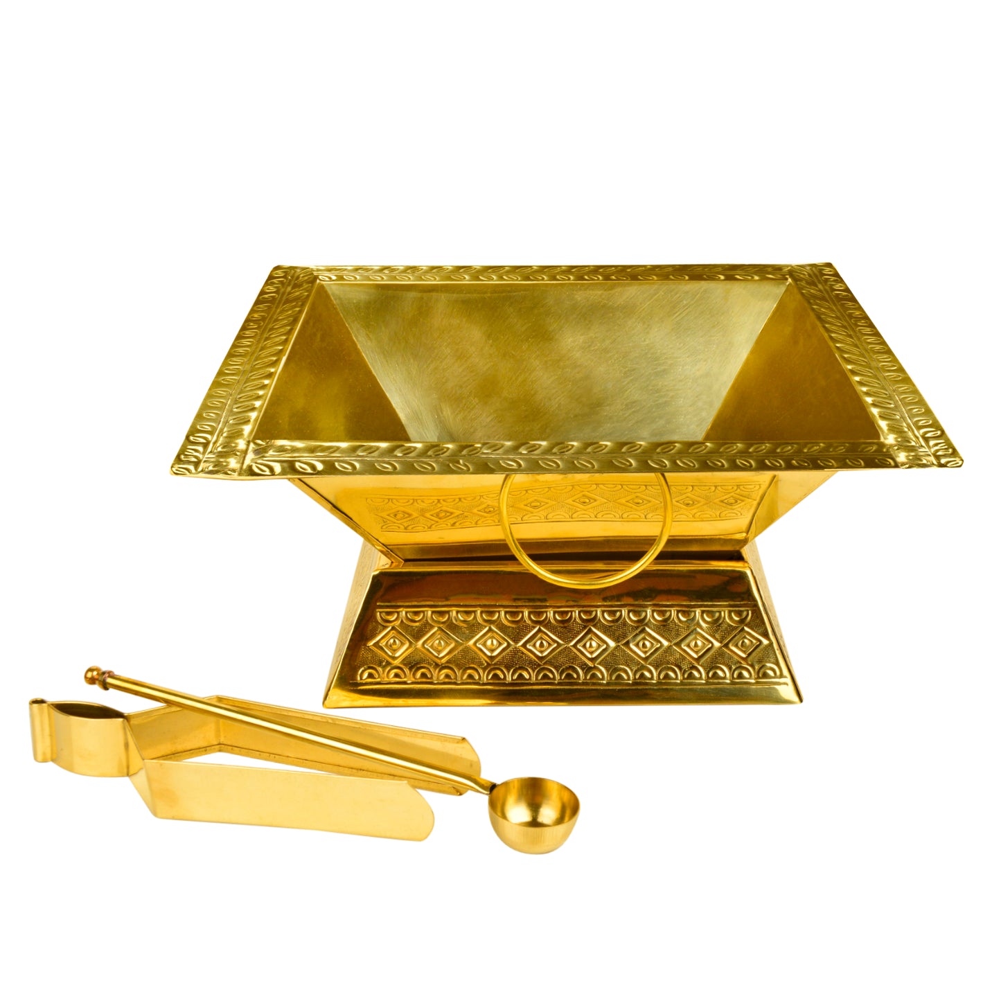 Premium 12 inches Brass Hawan Kund Set for Home (Havan Kund , Stand , Suchi Spoon , Tong / Chimta ; L x B x H – 31 x 31 x 13 cm ; 1175 gm) - View 6