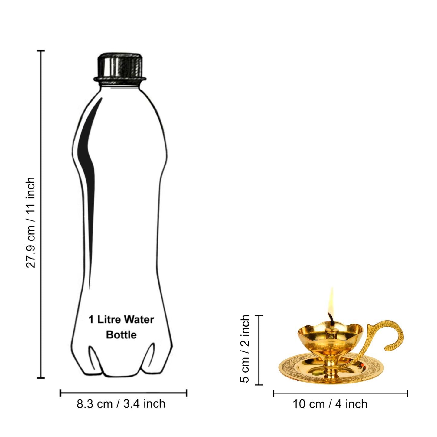 Brass Decorative Pooja Diya with Handle and Plate (L x B x H – 10 x 9 x 5 cm ; Weight – 120 gm) - View 6