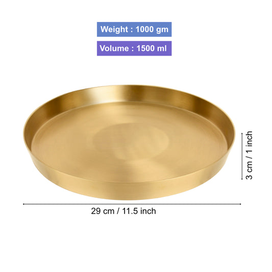 Premium Brass Heavy Dinner Plate (11.5 inches, 1000 gm, Matte Finish, Golden Color) - View 2