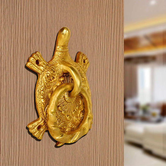 Premium Heavy Brass Gold Toned Tortoise Ring Main Door Knocker (L x B x H - 14 x 9 x 9 cm, Weight – 520 gm) - View 2