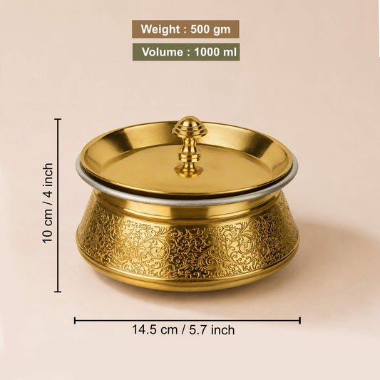 Handcrafted Brass Serving Handi with Lid (1000 ml, 500 gm)