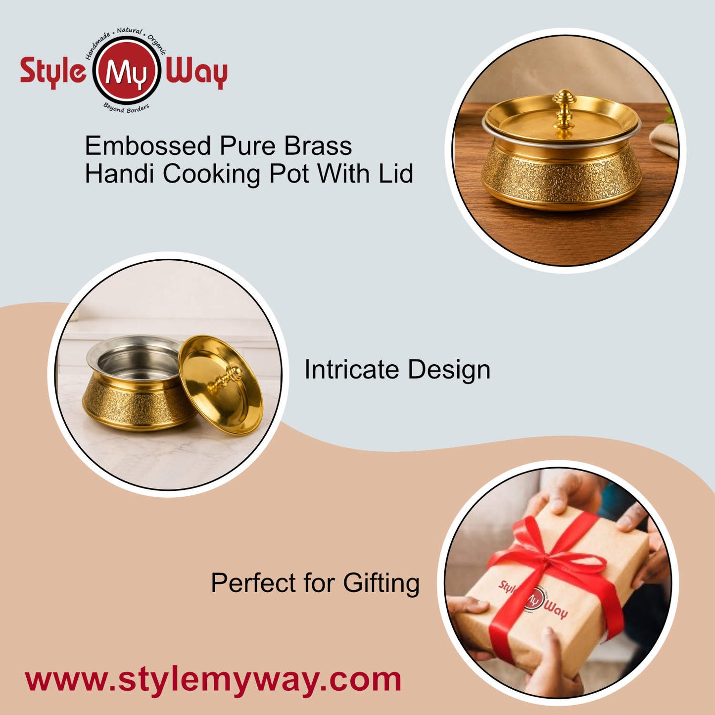 Handcrafted Brass Serving Handi with Lid (1000 ml, 500 gm)