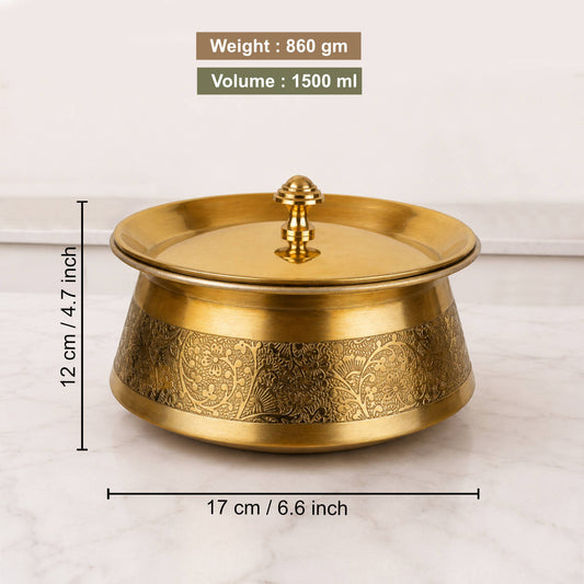 Handcrafted Brass Serving Handi with Lid (1500 ml, 860 gm)