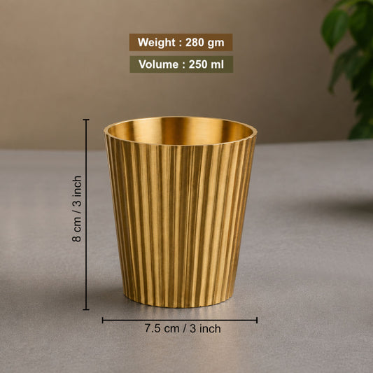 Pure Brass Line Matt Finish Heavy Drinking Glass (250 ml, 280 gm, Golden Color)
