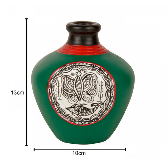 Terracotta Handpainted Flower Vase ( Diameter - 10 cm , Height - 13 cm, Green) - View 2