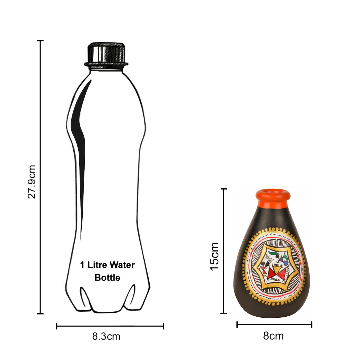 Terracotta Handpainted Flower Vase ( Diameter - 8 cm , Height - 15 cm, Black) - View 4