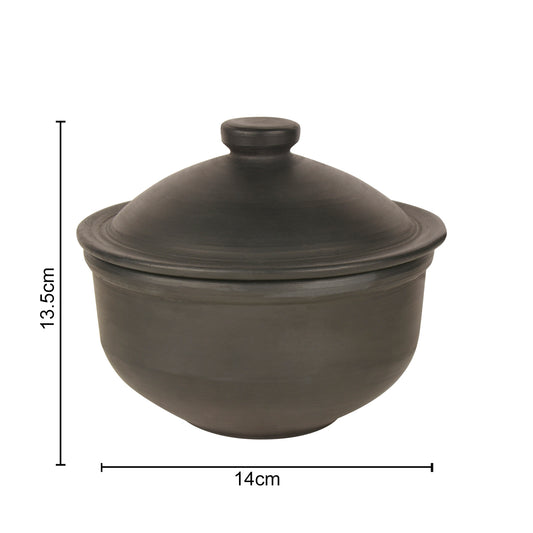 Handcrafted Earthenware Clay Donga / Pot with Lid for Cooking / Serving ( Black , 750 ml) - View 2