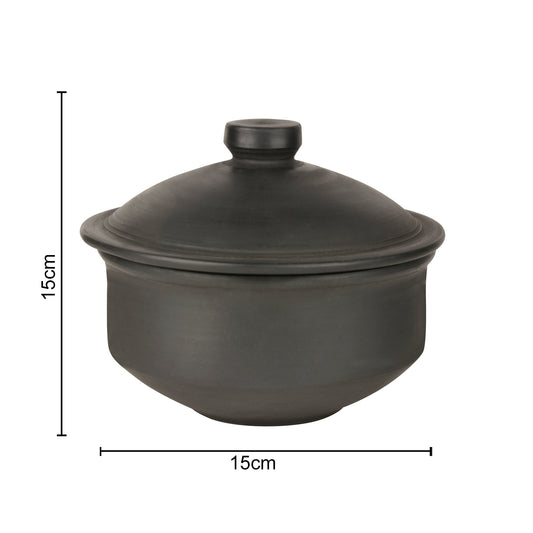 Handcrafted Earthenware Clay Donga / Pot with Lid for Cooking / Serving ( Black , 1000 ml) - View 2