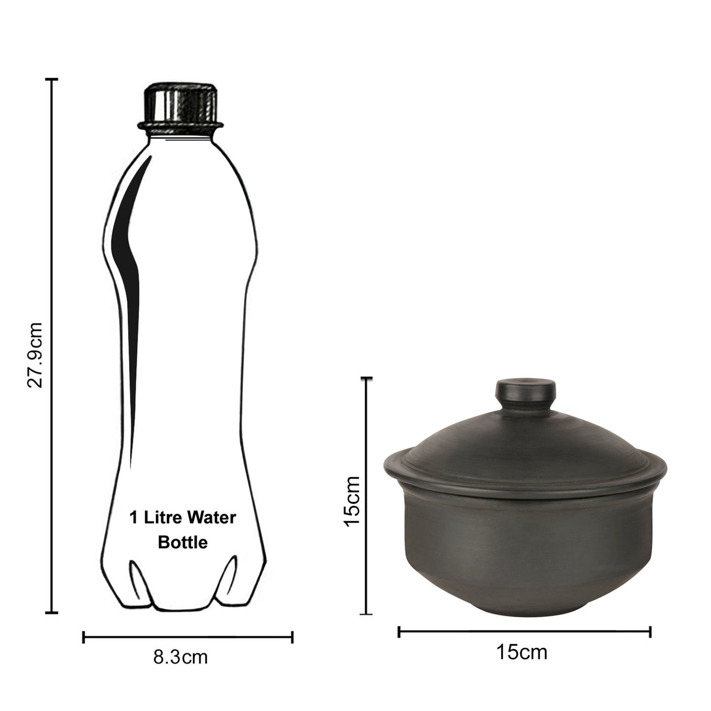 Handcrafted Earthenware Clay Donga / Pot with Lid for Cooking / Serving ( Black , 1000 ml) - View 5