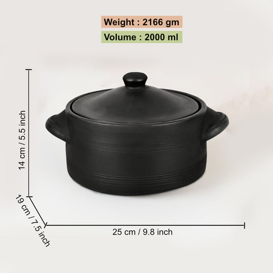 Black Clay Casserole with Lid and Handle for Cooking and Serving (2 Litre) - View 2