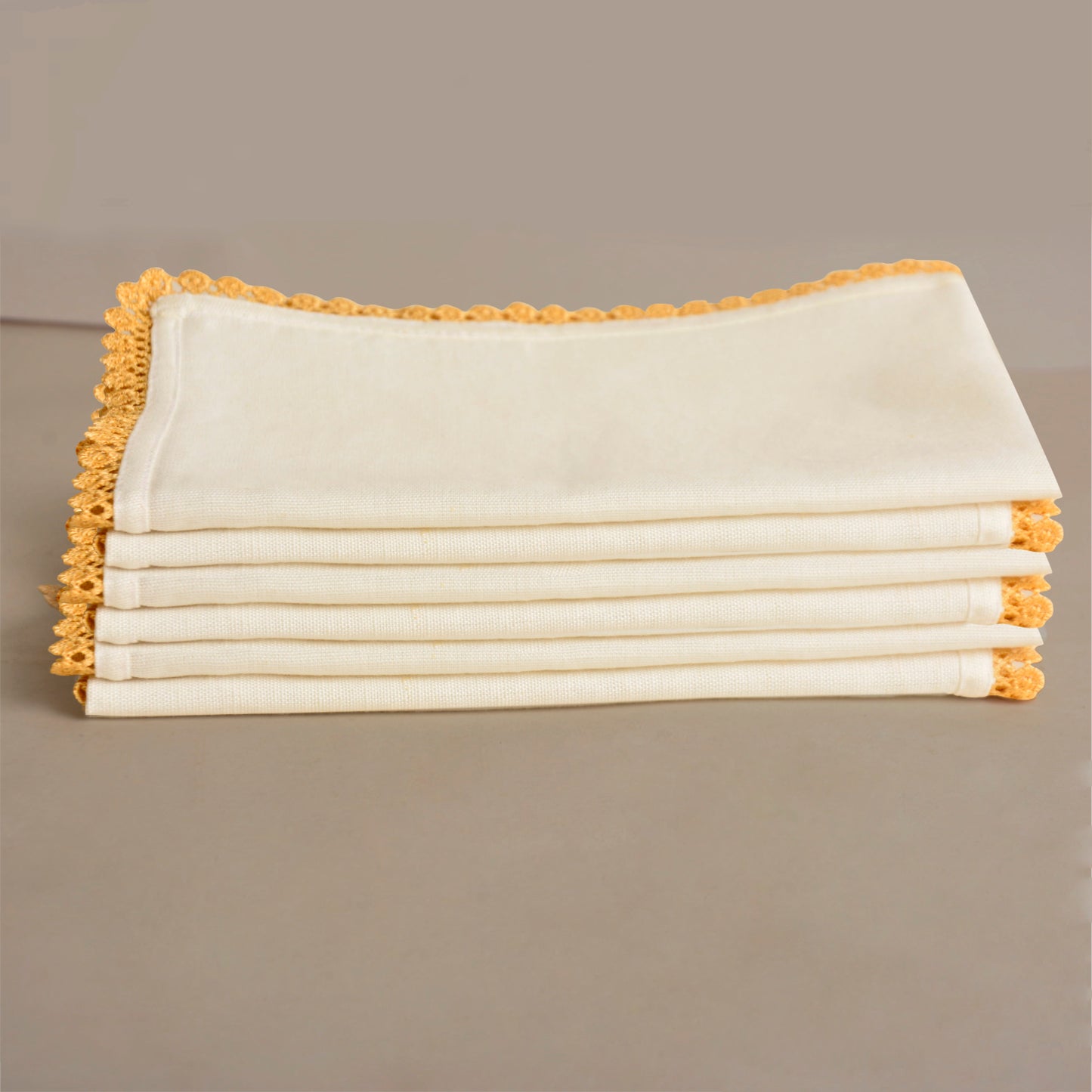 Dining Table Premium Cotton Table Napkin with Crochet Ends (Set of 6 , L x B – 16 x 16 inch , Off White) - View 3
