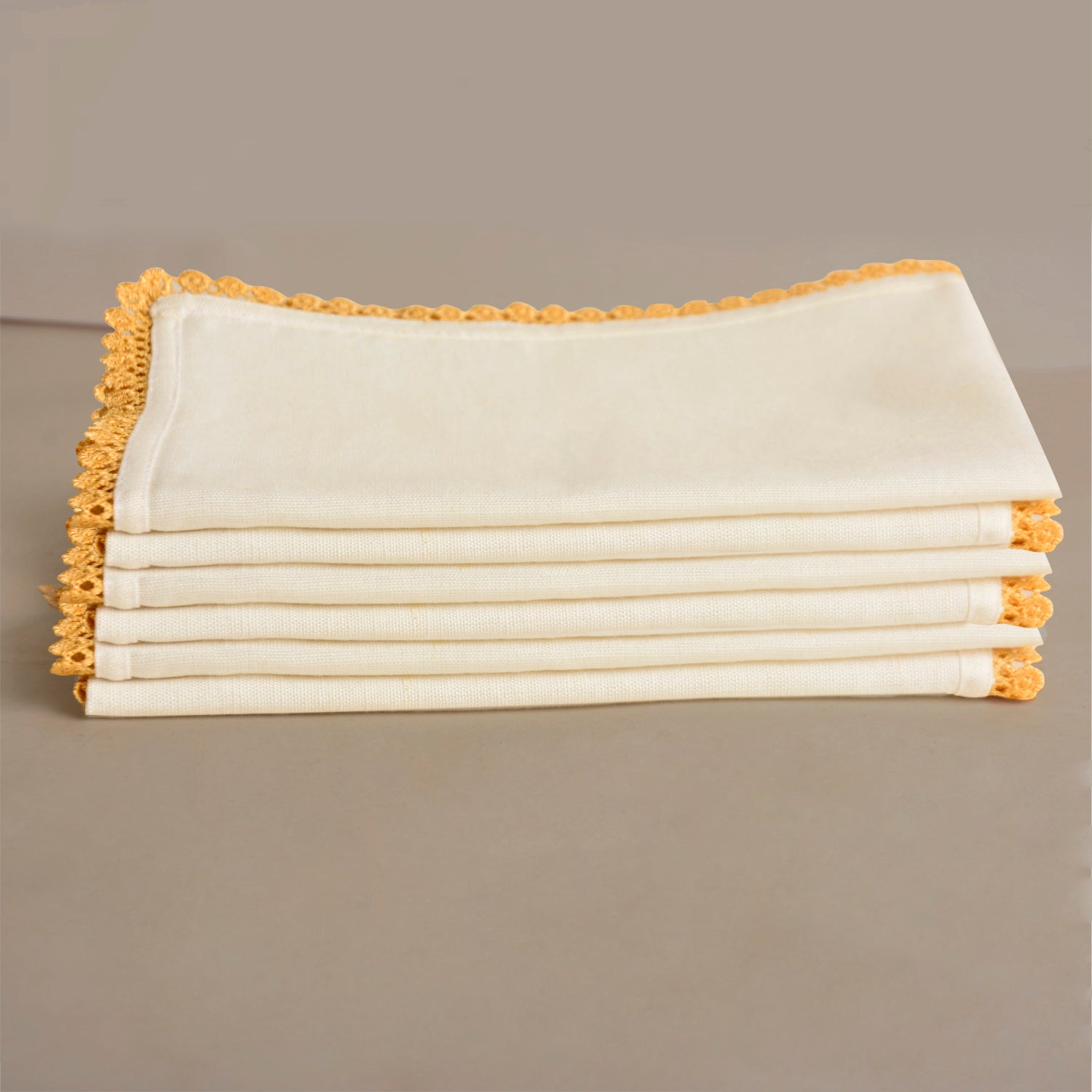 Dining Table Premium Cotton Table Napkin with Crochet Ends (Set of 6 , L x B – 16 x 16 inch , Off White) - View 3
