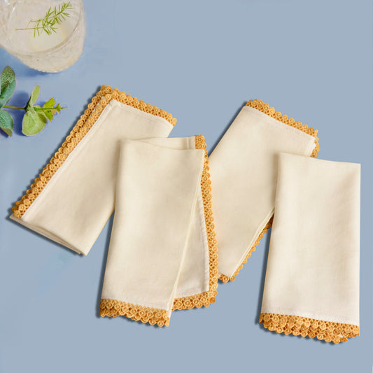 Dining Table Premium Cotton Table Napkin with Crochet Ends (Set of 6 , L x B – 16 x 16 inch , Off White) - View 2