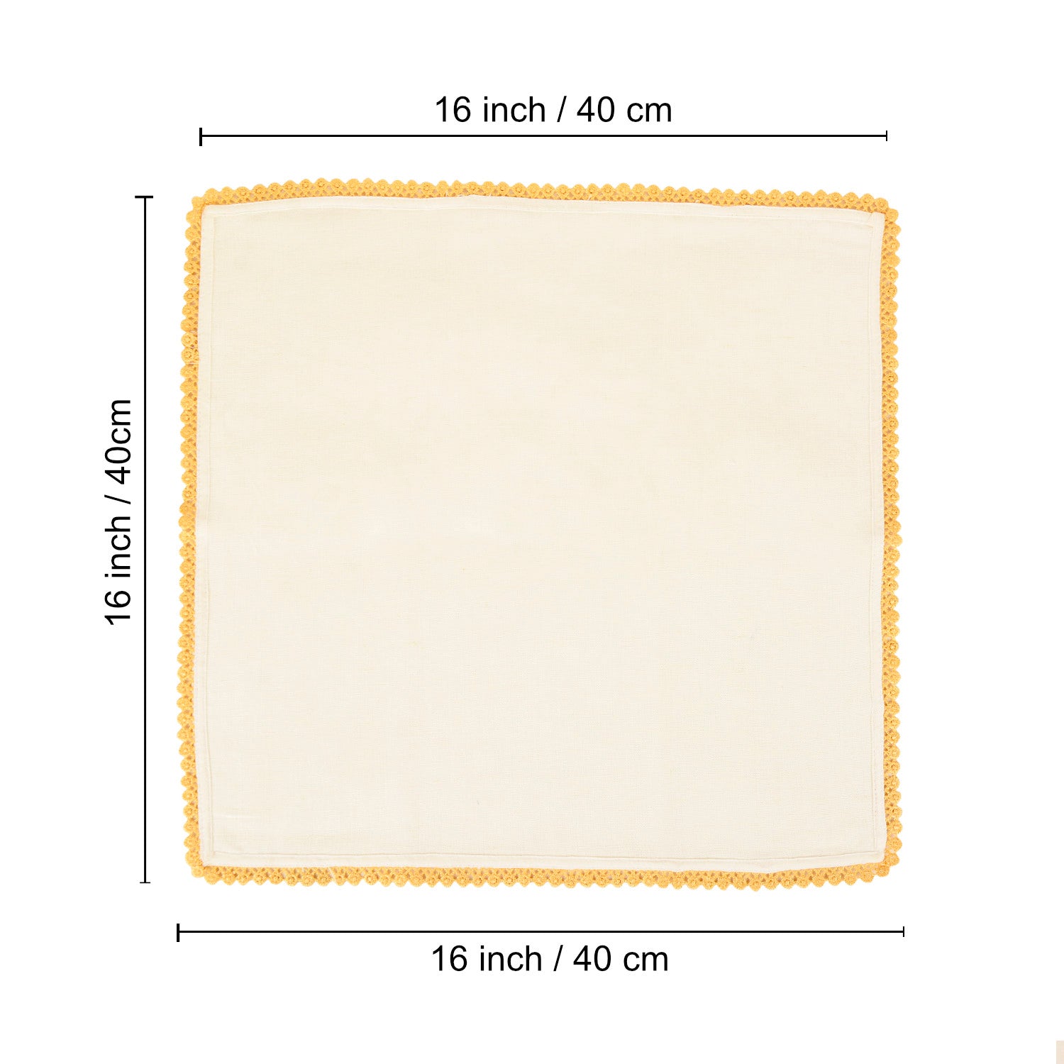 Dining Table Premium Cotton Table Napkin with Crochet Ends (Set of 6 , L x B – 16 x 16 inch , Off White) - View 5