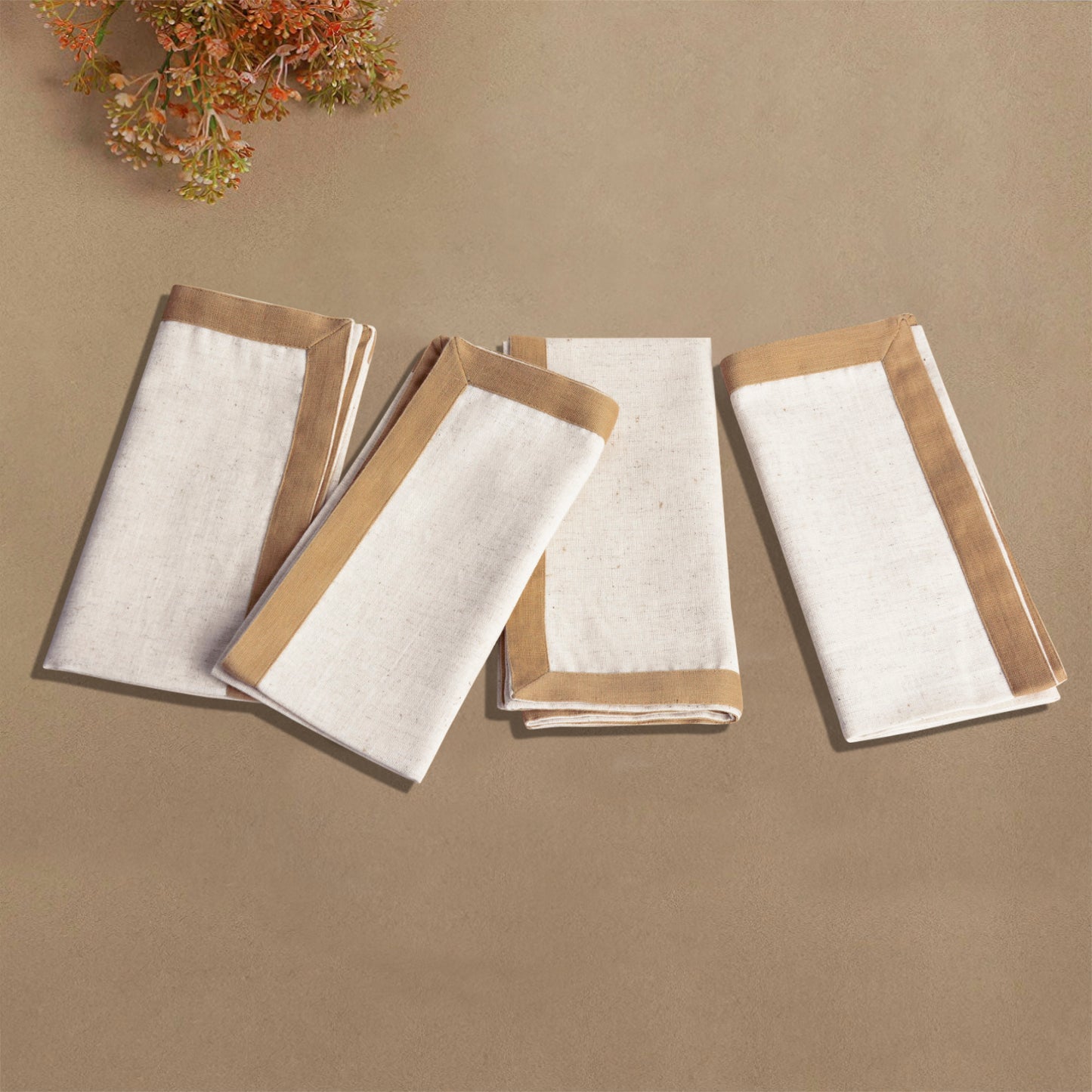Dining Table Premium Cotton Table Napkin with Beige Border (Set of 6 , L x B – 17 x 17 inch , Off White and Beige) - View 3