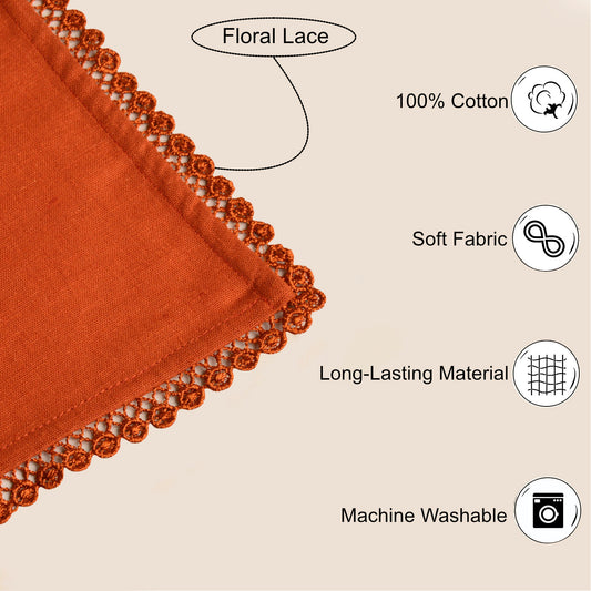 Dining Table Premium Cotton Table Napkin with Crochet Ends (Set of 6 , L x B – 17 x 17 inch , Rust) - View 2