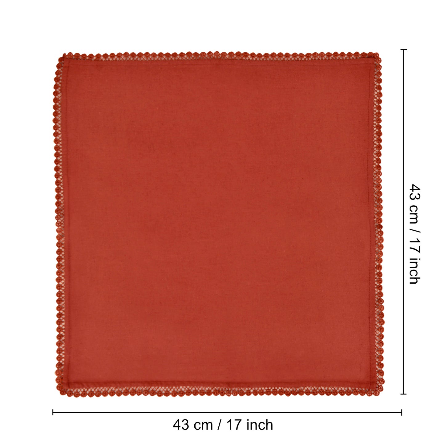 Dining Table Premium Cotton Table Napkin with Crochet Ends (Set of 6 , L x B – 17 x 17 inch , Rust) - View 5