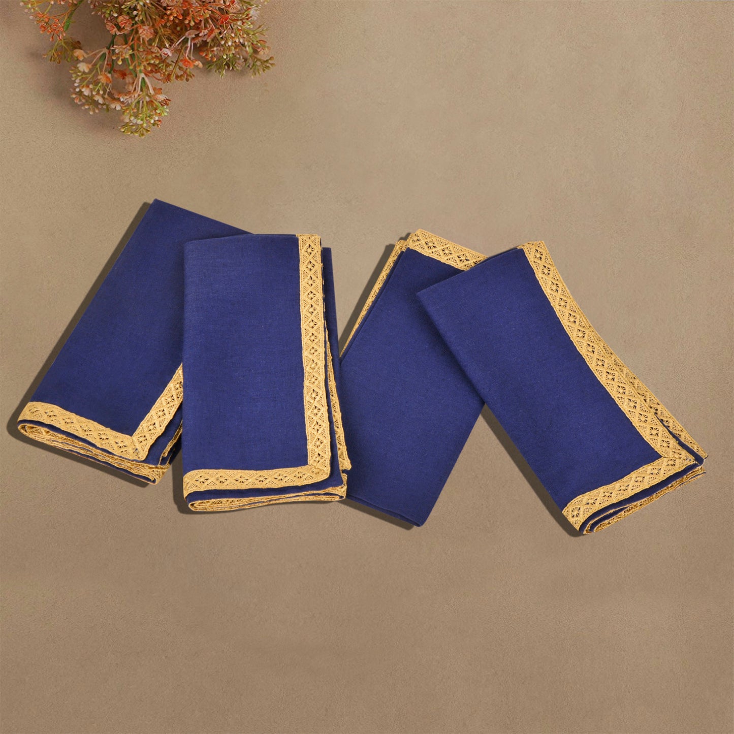 Dining Table Premium Cotton Table Napkin with Crochet Ends (Set of 6 , L x B – 17 x 17 inch , Blue and Beige) - View 3