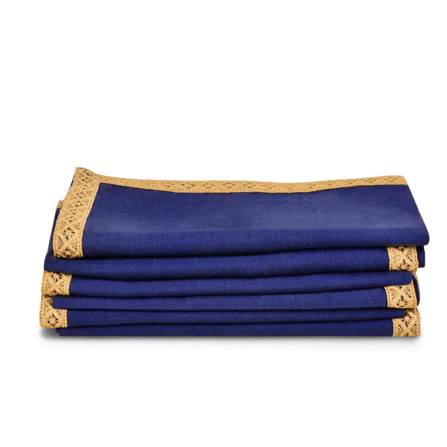 Dining Table Premium Cotton Table Napkin with Crochet Ends (Set of 6 , L x B – 17 x 17 inch , Blue and Beige) - View 5