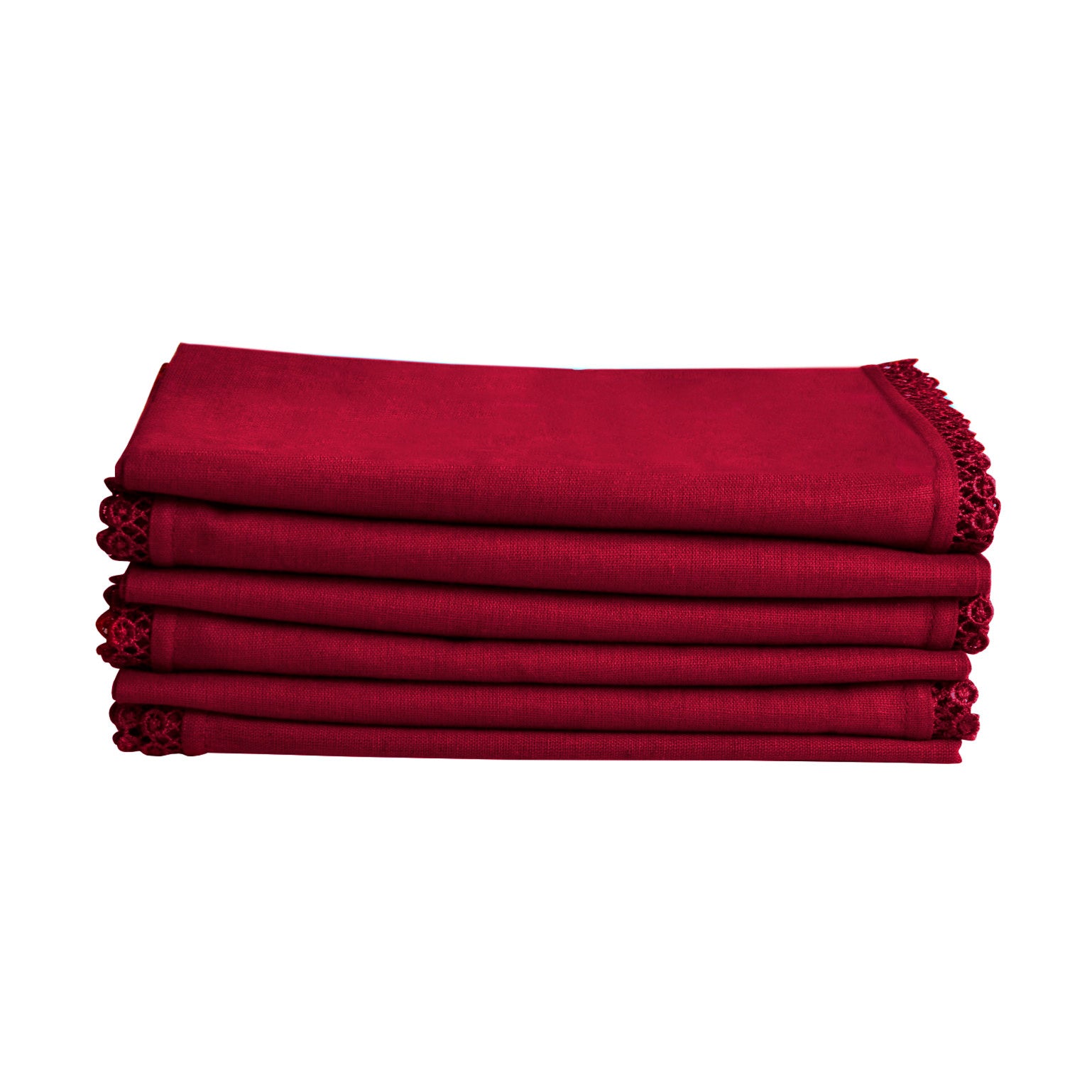 Dining Table Premium Cotton Table Napkin with Crochet Ends (Set of 6 , L x B – 17 x 17 inch , Maroon) - View 4