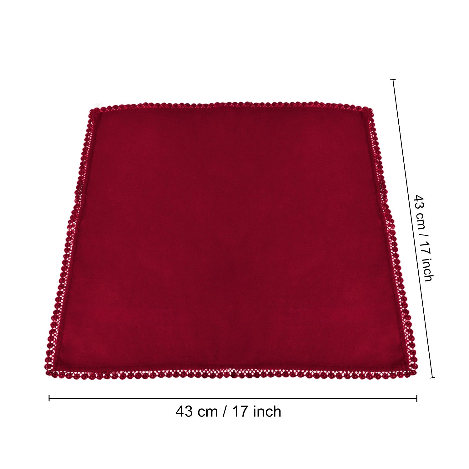 Dining Table Premium Cotton Table Napkin with Crochet Ends (Set of 6 , L x B – 17 x 17 inch , Maroon) - View 5