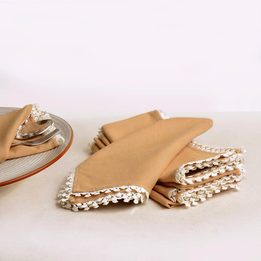 Dining Table Premium Cotton Table Napkin with Crochet Ends (Set of 6 , L x B – 17 x 17 inch , Beige) - View 2