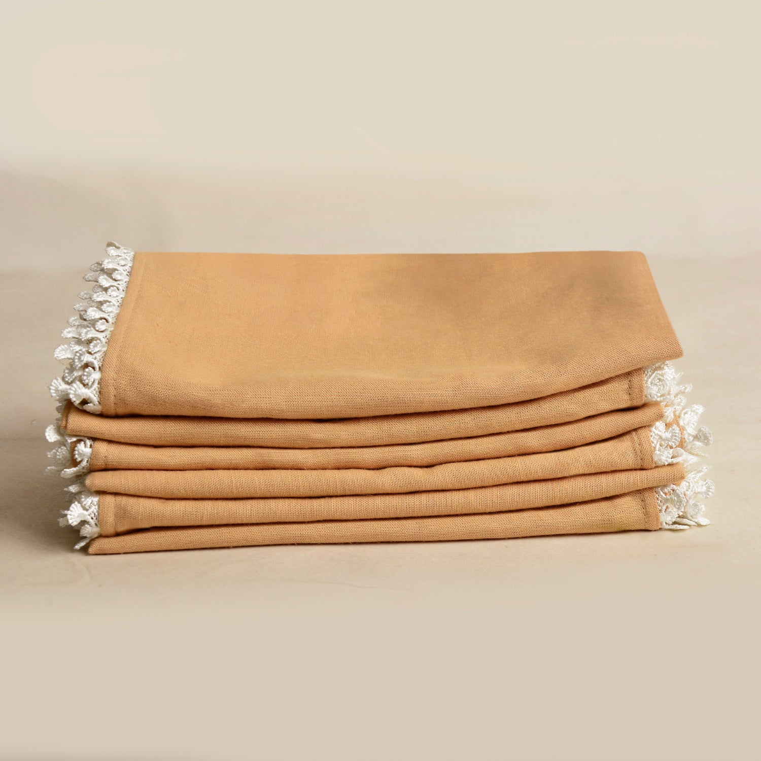 Dining Table Premium Cotton Table Napkin with Crochet Ends (Set of 6 , L x B – 17 x 17 inch , Beige) - View 4